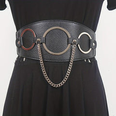 Three Ring Chain Fringe Belt Wide Punk Waistband Elastic Corset Belt For Women