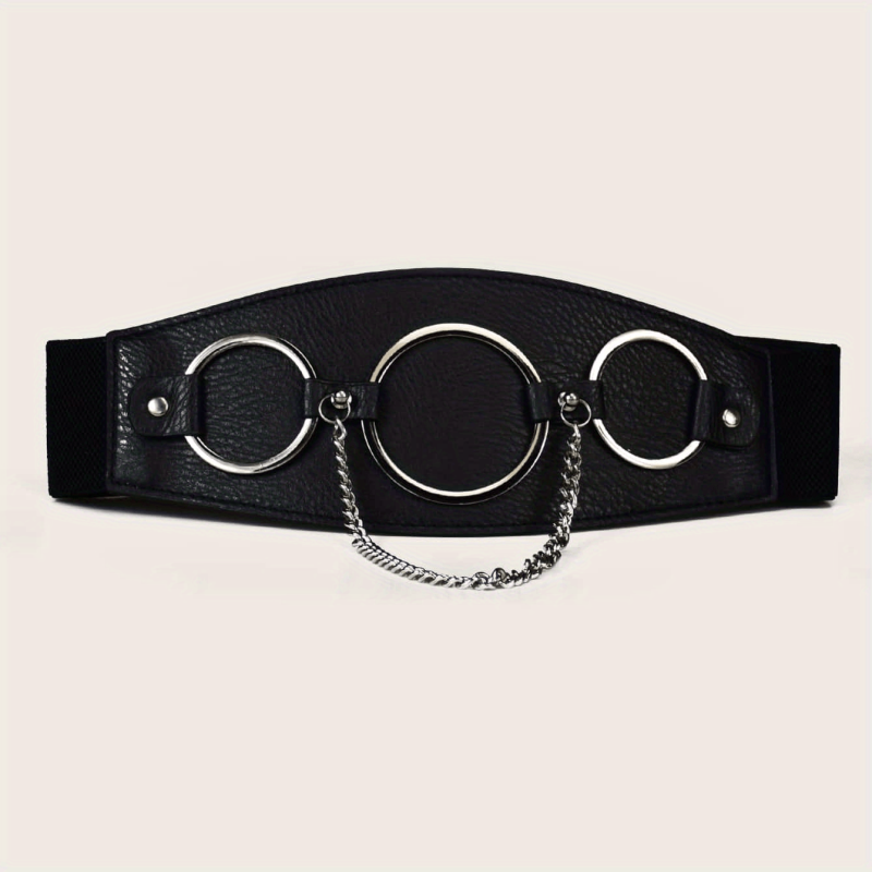 Three Ring Chain Fringe Belt Wide Punk Waistband Elastic Corset Belt For Women