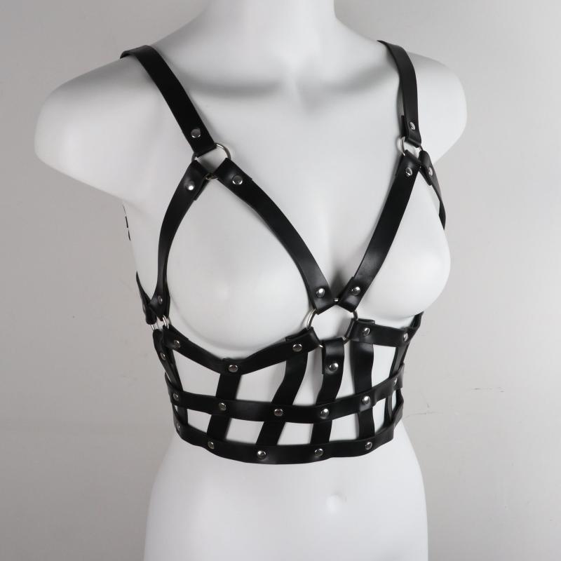 Punk Rivet Caged Bra Harness PU Leather Body Harness