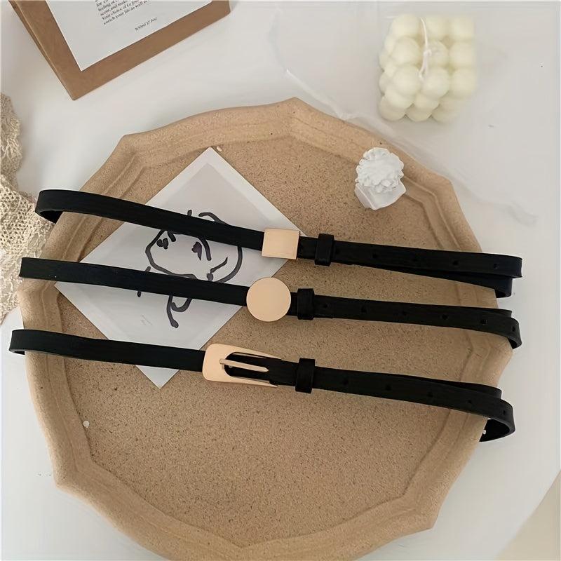 Geometric Buckle Thin Belt PU Belt Casual Jeans Pants Belt For Women