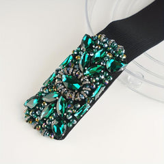 Green Rhinestone Wide Belt Full Crystal Buckle Vintage Elastic Waistband