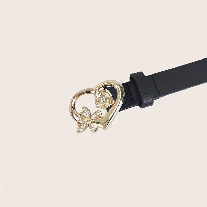 Butterfly Rose Heart Buckle Belt Stylish PU Belt