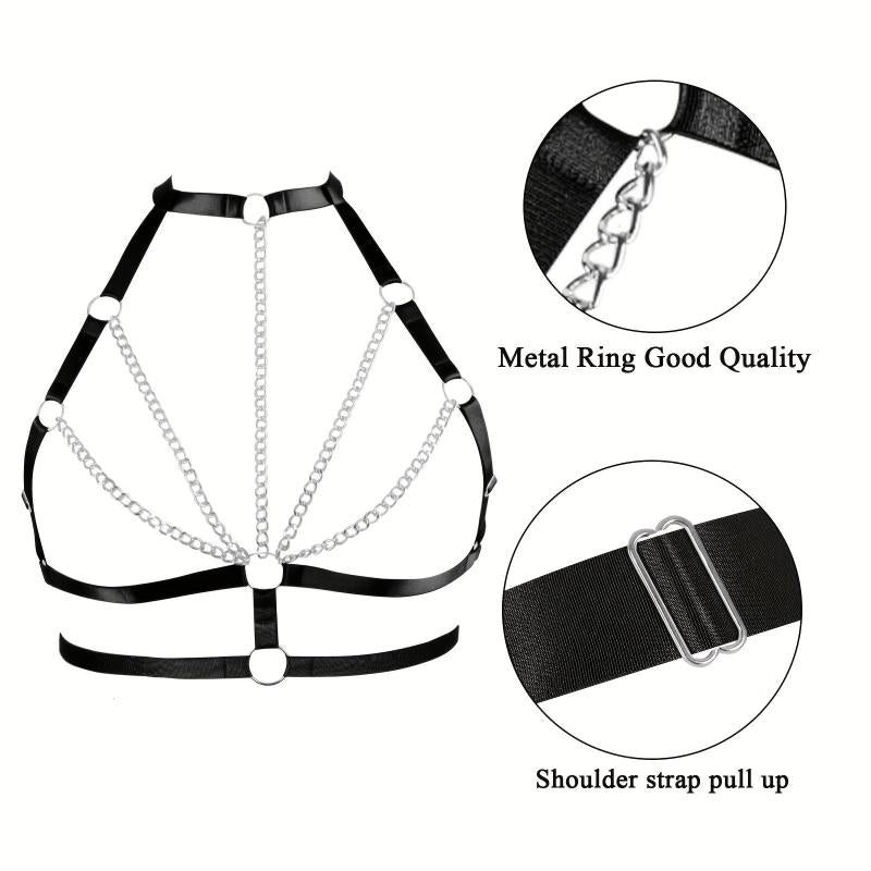 Sexy Hollow Out Harness Bra Metal Cage Gothic Chain Belt Bikini Belly Chain