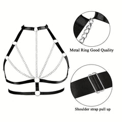 Sexy Hollow Out Harness Bra Metal Cage Gothic Chain Belt Bikini Belly Chain