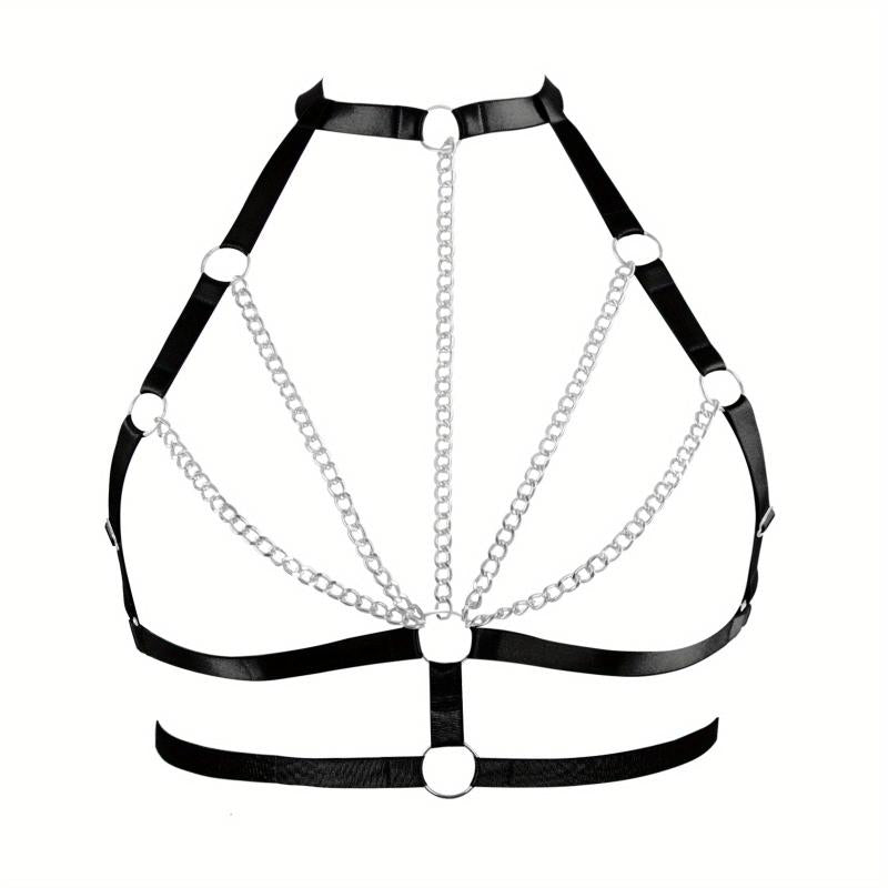 Sexy Hollow Out Harness Bra Metal Cage Gothic Chain Belt Bikini Belly Chain