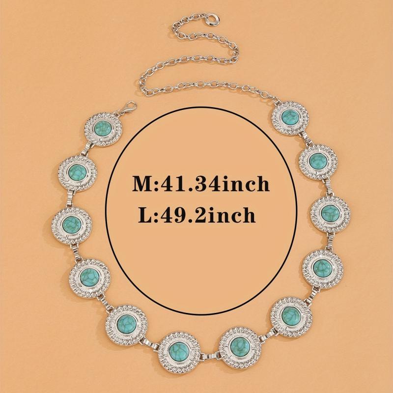 Turquoise Embossed Waist Chain Vintage Metal Chain Belt