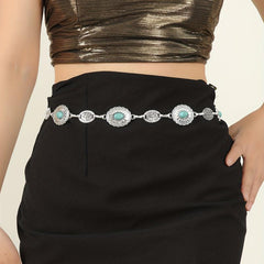 Turquoise Embossed Waist Chain Vintage Metal Chain Belt