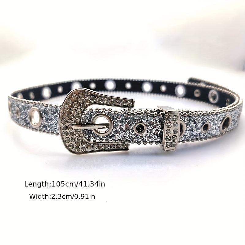 Eyelet Sequin Belt Silvery Hip Hop Thin PU Belt Jeans Pants Skirt Girdle