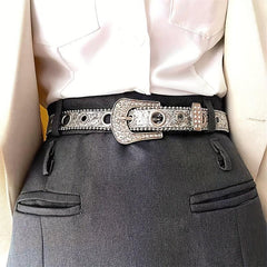 Eyelet Sequin Belt Silvery Hip Hop Thin PU Belt Jeans Pants Skirt Girdle