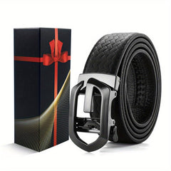 Men's Leather Belt Automatic Buckle Hollow Out Weaving Leather Micro Adjustable