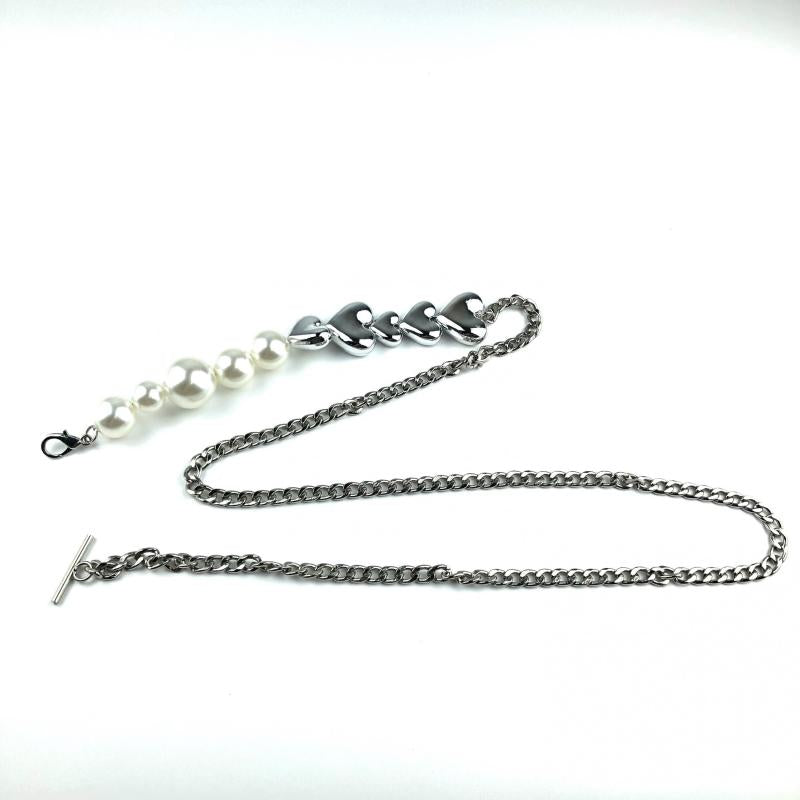 Faux Pearl Waist Chain Heart Shaped Metal Belt for Women