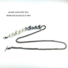 Faux Pearl Waist Chain Heart Shaped Metal Belt for Women