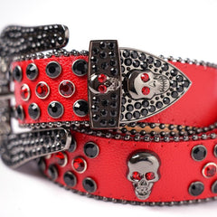 Red Rhinestone Skull Belt Western Cowboy Metal Buckle Bling Y2K Belts