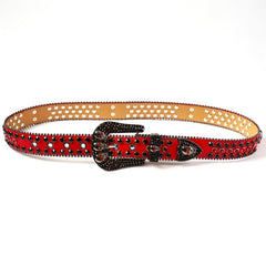 Red Rhinestone Skull Belt Western Cowboy Metal Buckle Bling Y2K Belts