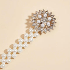 Sunflower Buckle Faux Pearl Chain Dress Belt