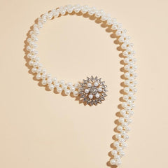 Sunflower Buckle Faux Pearl Chain Dress Belt