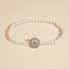 Sunflower Buckle Faux Pearl Chain Dress Belt