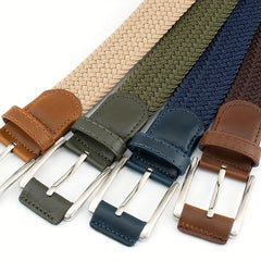 Men's Leather Belt Outdoor Casual Pin Buckle Nylon Braided Belt
