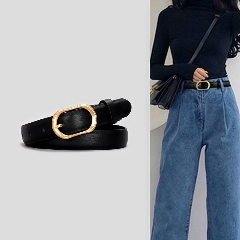 Vintage Belt w/ Golden Buckle PU Belt For Trousers Jeans