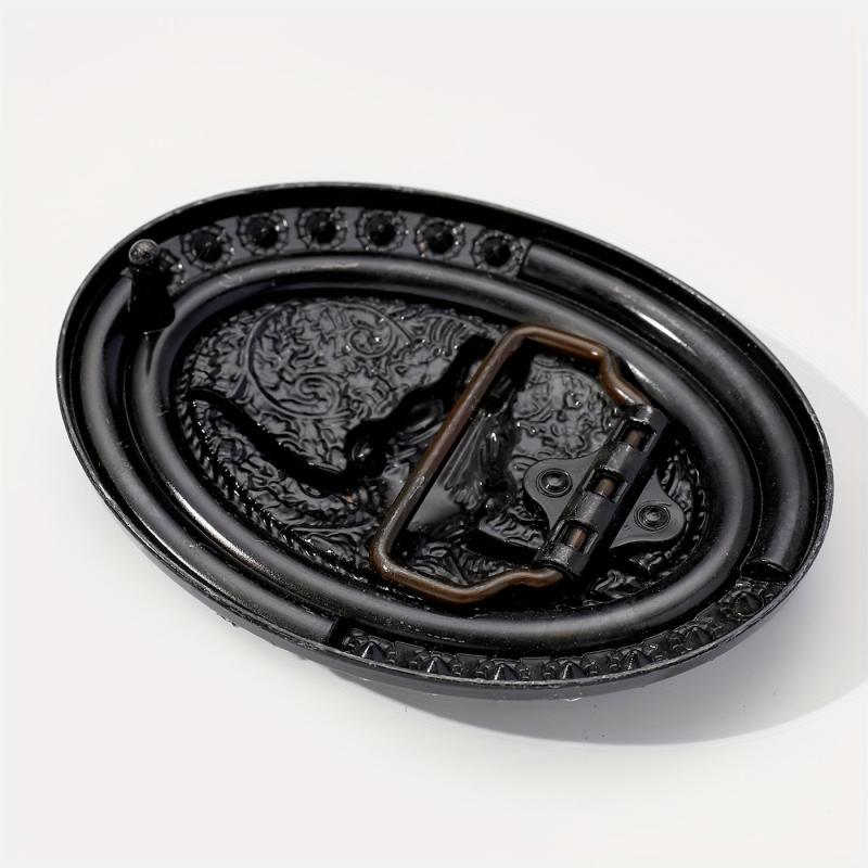 Boho Oval Belt Buckle Rhinestone Beads Inlaid Horn Bull Western Buckle