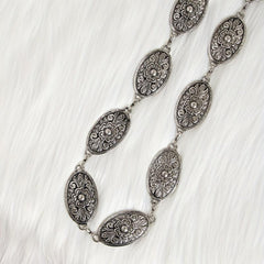 Boho Carved Metal Waist Chain Vintage Oval Tassel Women Belly Belt
