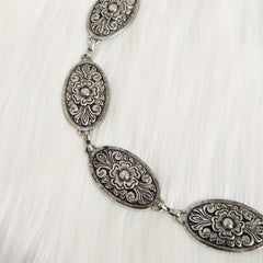 Boho Carved Metal Waist Chain Vintage Oval Tassel Women Belly Belt