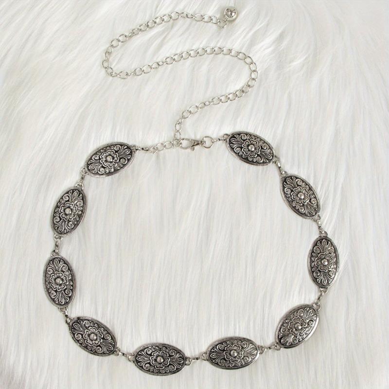 Boho Carved Metal Waist Chain Vintage Oval Tassel Women Belly Belt