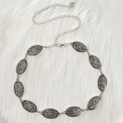 Boho Carved Metal Waist Chain Vintage Oval Tassel Women Belly Belt