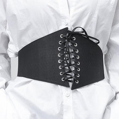 Wide Elastic Waist Corset Belt Lace Up Waistband