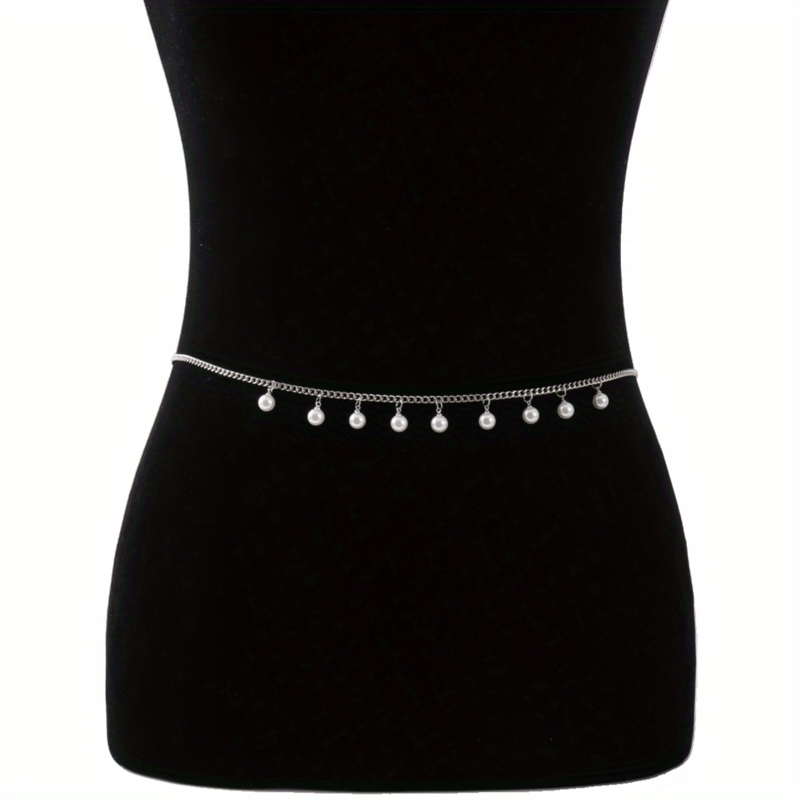 Faux Pearl Pendant Waist Chain Golden Silver Metal Belly Chain