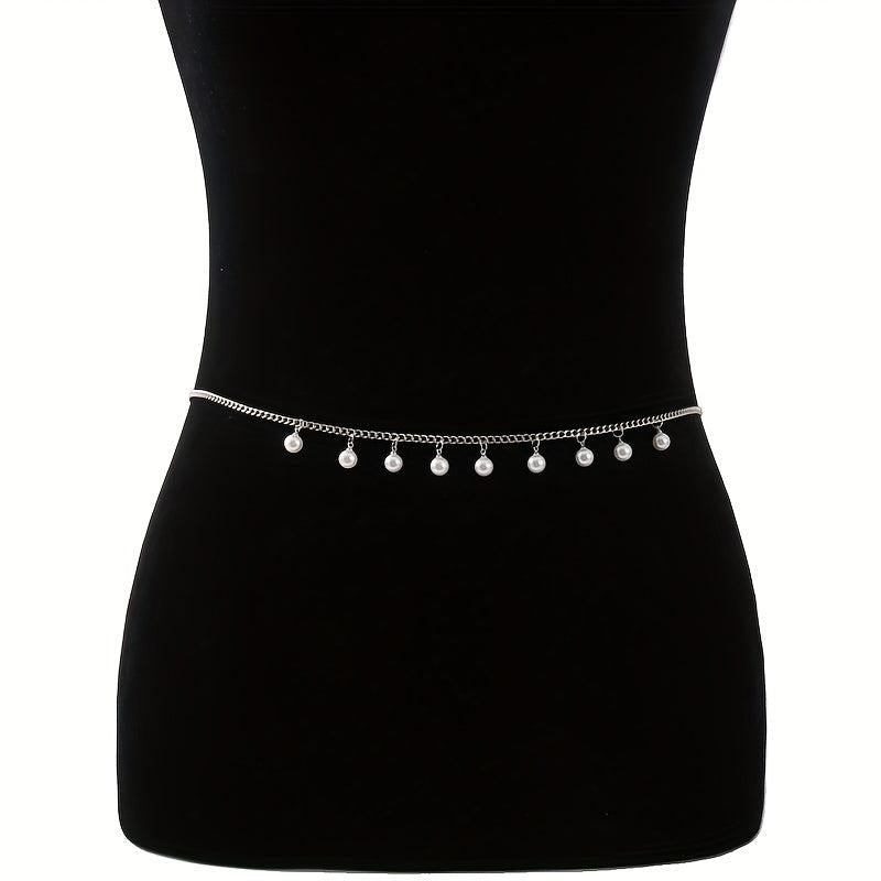 Faux Pearl Pendant Waist Chain Golden Silver Metal Belly Chain