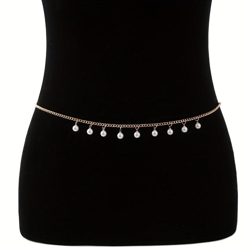 Faux Pearl Pendant Waist Chain Golden Silver Metal Belly Chain