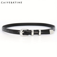 Women's Oval Pin Buckle Belt Casual Thin Leather Belt Solid Jeans Pants Belt