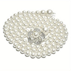 Faux Pearl Thin Belt Flower Buckle Sash Belt For Women