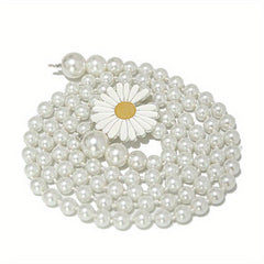 Faux Pearl Thin Belt Flower Buckle Sash Belt For Women
