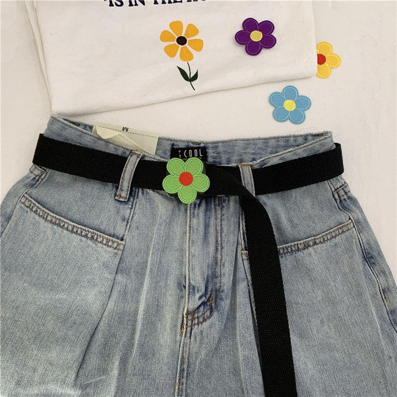 Flower Decor Nylon Waist Belt Waist Rope Belt For Pants Dress Jeans Classic