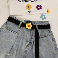 Flower Decor Nylon Waist Belt Waist Rope Belt For Pants Dress Jeans Classic
