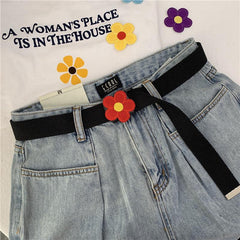 Flower Decor Nylon Waist Belt Waist Rope Belt For Pants Dress Jeans Classic
