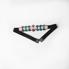 Boho Gemstone Belt Elastic Waistband Vintage PU Leather Dress Coat Girdle