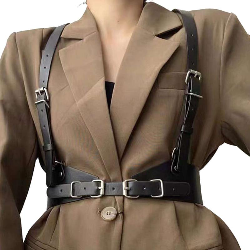 PU Leather Rivet Harness Belt Y2K Waistband Adjustable Gothic Suspenders