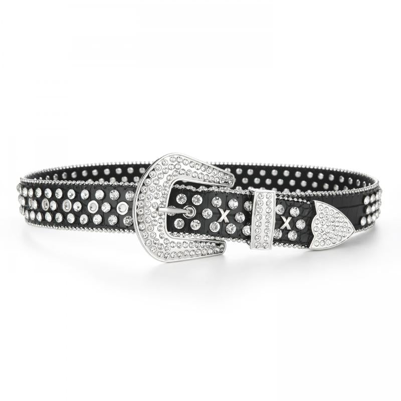 Rivet Rhinestone Belt Hip Hop Sparkling PU Leather Belt Classic Punk Cowboy Cowg