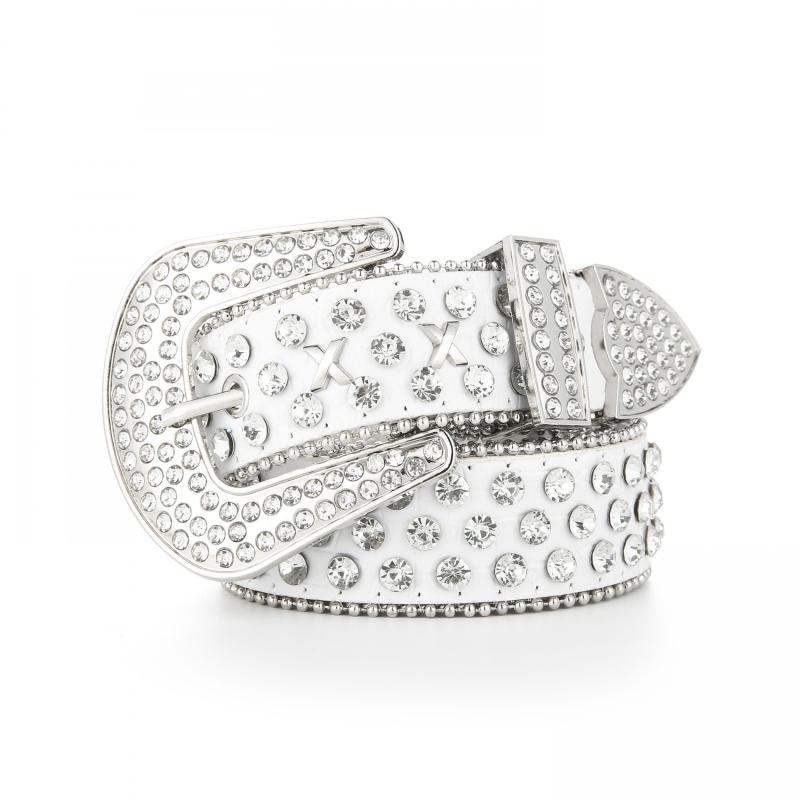 Rivet Rhinestone Belt Hip Hop Sparkling PU Leather Belt Classic Punk Cowboy Cowg