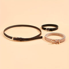 3pcs Oval Buckle PU Belt Solid Snake Pattern Embossed Girdle For Women