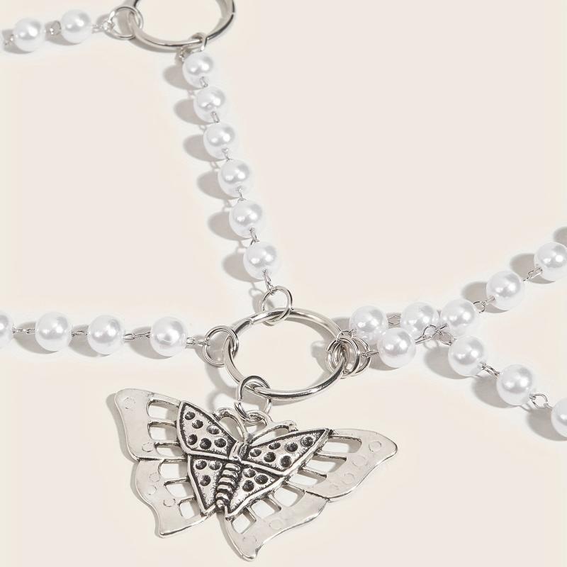 Butterfly Pendant Chain Belt with Pearl Tassel Punk Waist Girdle