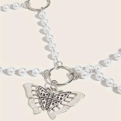 Butterfly Pendant Chain Belt with Pearl Tassel Punk Waist Girdle