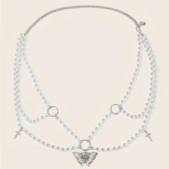 Butterfly Pendant Chain Belt with Pearl Tassel Punk Waist Girdle