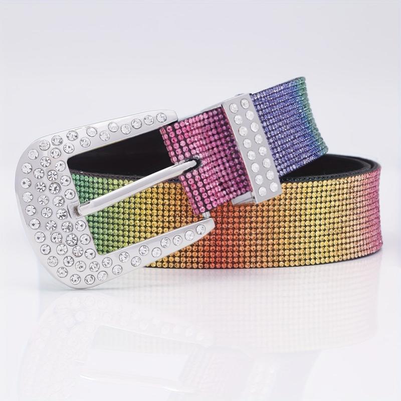Colorful Rhinestone Belt PU Leather Y2K Hip Hop Jeans Pants Belt