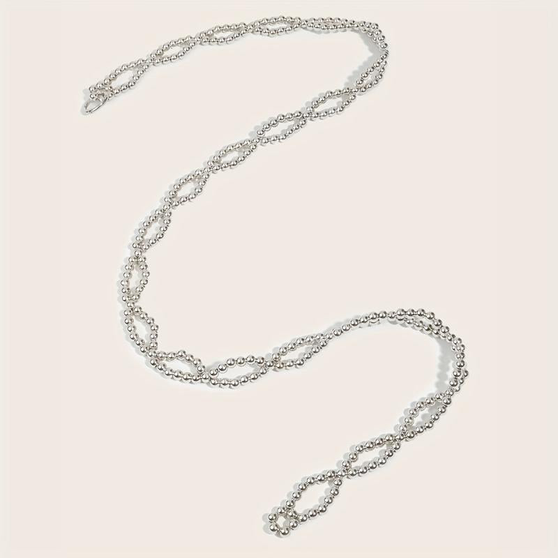 Silvery Beaded Waist Chain Classic Metal Belt Dress Girdle Body Jewelry Women