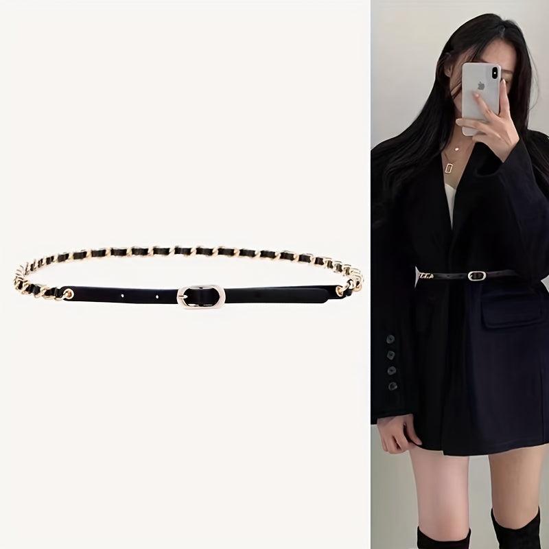 Braided Chain Belt Thin Oval Buckle Casual Belt Girdle Women Dress Belts
