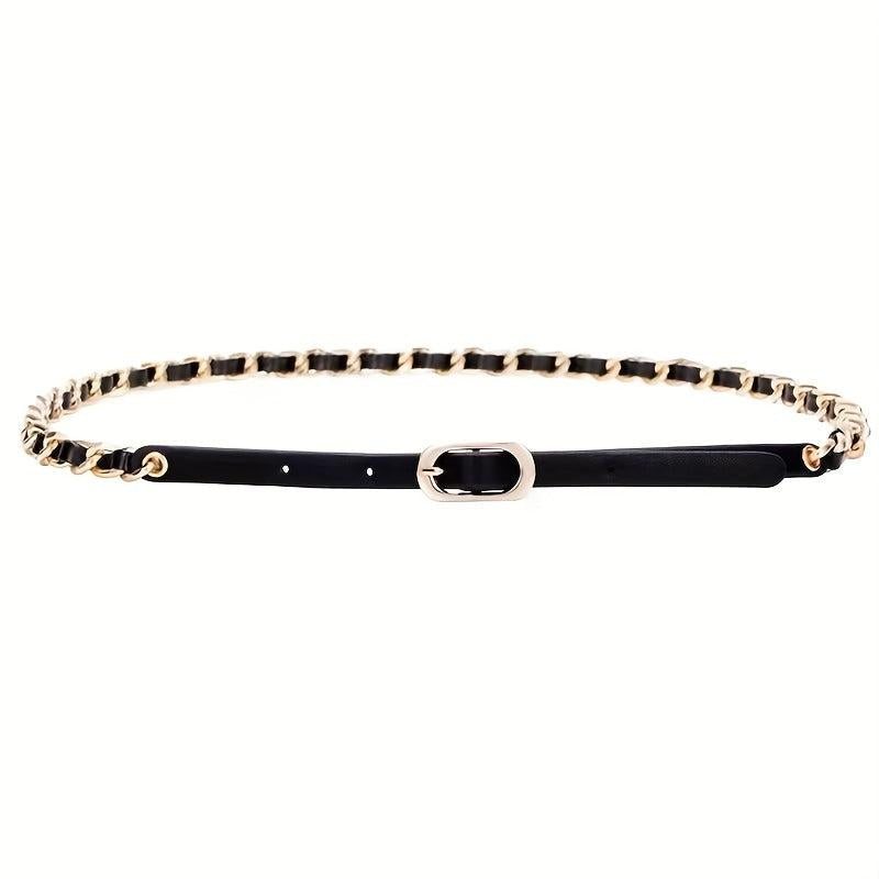 Braided Chain Belt Thin Oval Buckle Casual Belt Girdle Women Dress Belts